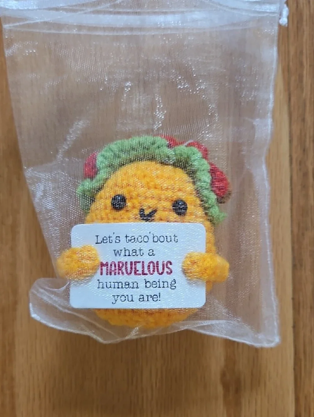 Yellow Crochet Taco Crocheted Toy Gift with Green & Red Accents